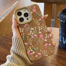 Diseño de patrón de flores de hojas pintadas a mano, teléfono con lente alta 15 Pro 16 14 Plus X 11 13 12 XS, cuero sintético suave resistente a todo incluido - Colores mixtos 1 - Ver 4