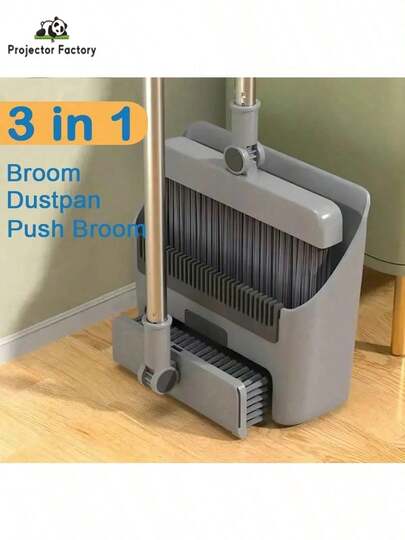 LIPETY 3 In 1Broom With Dustpan Combo Set, Brooms For Sweeping Indoor And Push Broom Outdoor With Dust Pan, 14.2 To 36.61 Inch Adjustable Long Handle Broom For Home Cleaning Bathroom Kitchen Office School Dorms, Back To School Supplies