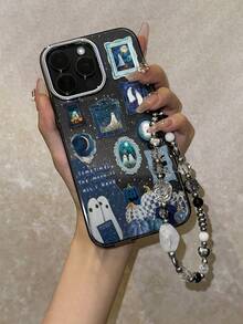 幽灵图案手机壳，可个性化定制，兼容 16 Pro Max、15、14 Plus、13、12、11，保护套 - 電鍍鏡框 黑色閃點 - 查看 3