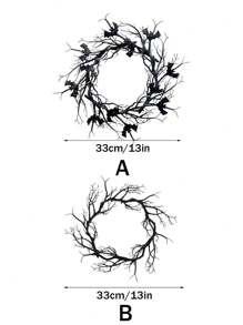Halloween Wreath For Front Door, Halloween Black Garland Decorations, Artificial Black Twig Wreath With Glitter Bats, For Halloween Party, Porch, Front Door, Indoor, Outdoor, Farmhouse, Holiday Home Decor Halloween Decor Room Decor - Black - View 2