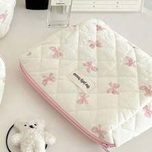 1pc L/M/S Pink Bow Pattern Makeup Bag Set Floral Cosmetic Bag Aesthetic Toiletry Travel Organizer Bag For Women Girls Print Large Travel Vintage Quilted Makeup Bag For Women Skincare Organizer Bag Print Flower Makeup Organizer Storage Bag Autumn University Essentials Travel Essentials Holiday Vacation Travel Bag For Women