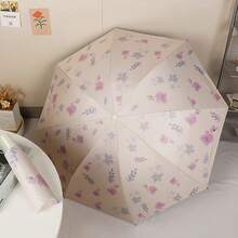 1 pieza Paraguas plegable manual de alta calidad con flores para mujer, de doble uso para lluvia/sol, a prueba de viento, con protección UV