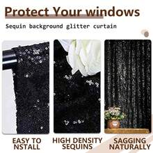 95x48-Inch Dazzling Sequin Star Curtain With 3D Stereo Light And Shadow Effects Decoration - Romantic Backdrop Wall For Wedding Venues, Shining Decoration For Birthday Parties, High-Grade Texture With Gold Sequin Material, High-End Space Decoration For Living Rooms And Bedrooms, Magic Tool For Creating A Festive Celebration Atmosphere, Backdrop Curtain With High Photo-Taking And Check-In Success Rate(Wedding Banqueta Party Autuumn Elegant Bridal Shower Table Decoration Dining Table Wedding Party EventHalloween Christmas:DecorationThanksgiving Dayfestival Home Decor) - 黑色 - 查看 4