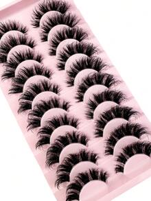 LYBCG 10 Pairs Natural 8D Fluffy False Eyelashes Wispy Lashes 3D Volume Strip Lashes D Curl Fake Eyelashes With Clear Band Eye Lashes Thick And Soft Curly Eyelashes For Halloween Cosplay Manga Lashes - màu đen - Xem 2