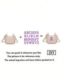 迷你休闲百搭简约纯色DIY PU材质斜跨单肩包，印有26个A-Z字母。您可以把它想象成一个口红零钱包，可以单肩背或斜挎。适合外出上学、旅行购物时使用。圣诞节、感恩节、周五的礼物。最佳礼物。 - 米色+紫色字母 - 查看 6