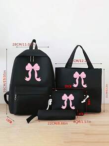 4pcs/Set Y2K Bow Print Functional Simple Backpack Set School Bag Set, Fashion Backpack, Large Capacity Shoulder Bag, Portable Pencil Bag, Coin Purse, College Style Cartoon Casual Style, Suitable For Teenage Girls,Junior High School And High School Student, College And High School, Perfect For Outdoor, Travel And Back To School,Back To School Supplies,School Bag For Girls