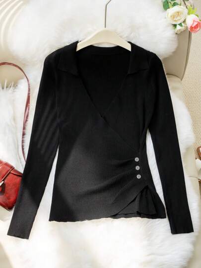 Women's Asymmetric Waist Flattering Knit Sweater, Versatile Turtleneck Pullover, Autumn/Winter New