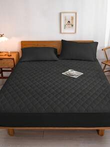 1 pieza Protector de colchón acolchado de unicolor, sábana ajustable, cubierta de colchón, transpirable, lavable a máquina, adecuado para el hogar, dormitorio, para todas las estaciones, edredón antipolvo, hecho de tela suave y transpirable, decoración de otoño, decoración de habitación, vuelta al colegio, útiles escolares