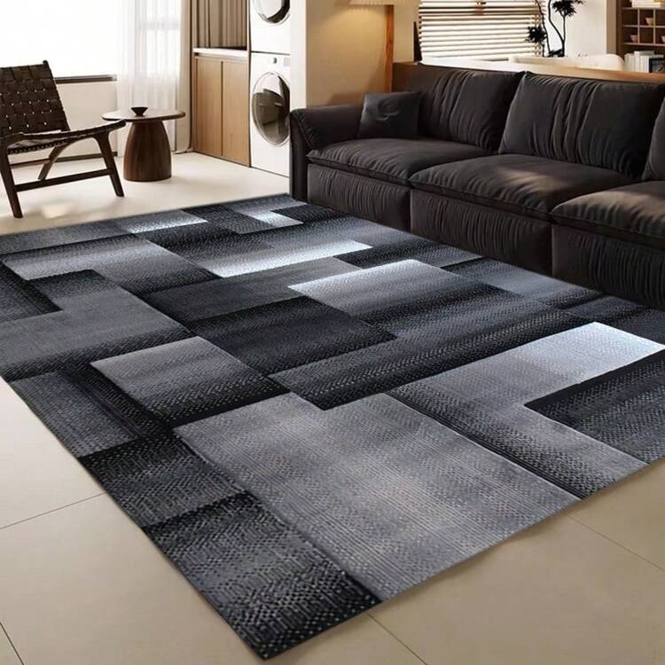1pc Luxury Crystal Velvet Rug - 800gsm, With Backing, Machine Washable - Ideal For Christmas Decor, Nordic Geometric Pattern, Black & Grey - Suitable For Living Room, Bedroom, Kitchen Etc. - Multicolor - View 20