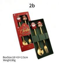Set di posate natalizie, regali di Natale, set portatile da 2 pezzi/4 pezzi/6 pezzi in acciaio inossidabile 304, set di posate riutilizzabili con cucchiaio e forchetta, con scatola di stoccaggio, adatto per picnic e uso quotidiano, accessori da cucina