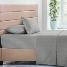 Lux Decor 4 Pc Stripe Bed Sheets, High GSM Brushed Microfiber Bedding Set With Deep Pocket Fitted Sheet & Pillowcases. Soft, Breathable, Hypoallergenic, Easy Care, And Wrinkle Resistant For Year-Round Comfort And A Classic Hotel-Quality Look. - 灰色 - 查看 6