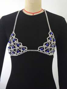 Bộ đồ lót dây đeo thân hình trái tim đính đá màu xanh dương, bộ bikini pha lê phong cách Bohemian bao gồm áo ngực và quần lót, dây mảnh dành cho nữ. - trái tim tình yêu - Xem 3