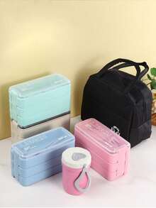 Rectangular Three-Layer Fresh-Keeping Bento Box For Office Workers And Students, Divided Into Compartments For Weight Loss With Tableware, Microwave Ready Lunch Box