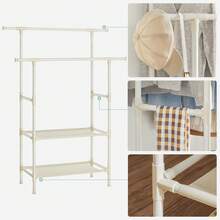 Portant à Vêtements Double Barre, Portemanteau, Penderie, Organisateur, en Métal, avec Étagère de Rangement à 2 Niveaux, Charge 70 kg, Montage Facile, Blanc - Blanc - Voir 7