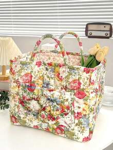 Panier de rangement matelassé à imprimé floral, panier à linge, grande capacité, portable, pliable, panier à goûter, grand panier carré, doux, rustique, chic, pour vêtements sales, essentiels du quotidien pour femmes et filles, panier de rangement pour cosmétiques, jouets, produits de soins de la peau, rangement de maquillage pour femmes, panier de rangement multifonctionnel, organisateur de cosmétiques, décoration d'intérieur, salon, chambre à coucher, salle de bain, convient pour toutes les saisons - Multicolore - Voir 17