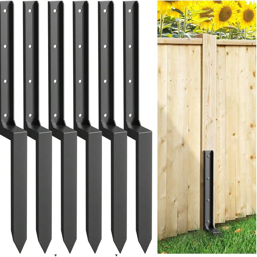 Fence Post Repair Kit, Heavy-Duty Ground Spike With Gloves For Repairing Tilted Or Broken Wood Posts - màu đen - Xem 1