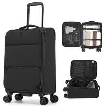Eleganter 20-Zoll Kabinenkoffer für Damen, leichter Softside-Handgepäckkoffer 59,5*36,5*25 cm mit vier leisen Rädern und abgetrenntem Nass-Trockenfach, ideal für Geschäftsreisen, Städte- und Kurztrips - Schwarz - Übersicht 2