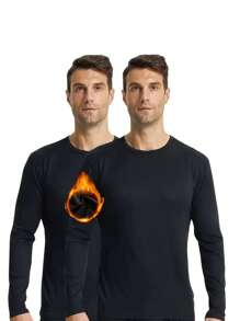 Two Sets Of Men's Thermal Underwear, Round-Neck Tops, Soft And Warm, Long-Sleeved Pullovers, Suitable For Cold Weather (Black)
