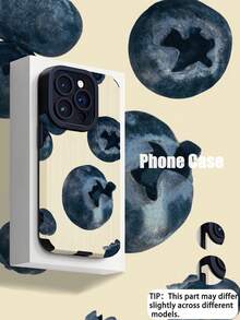 1 pieza Funda de teléfono suave y protectora de piel sintética con patrón retro de arándanos y rayas verticales, compatible con Apple 15/15 PLUS/15 PRO/15 PRO MAX, resistente al agua, a los golpes y a los arañazos - Multicolor - Ver 2