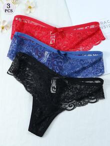 3pcs/Set Sexy Lace Thong Panties, Low Waist For Women - Multicolor - View 3