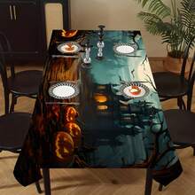 1/20 chiếc khăn trải bàn chủ đề Halloween, khăn trải bàn hình bí ngô phát sáng và lâu đài kỳ lạ, hoàn hảo cho tiệc tùng và trang trí nhà cửa, khăn trải bàn hình chữ nhật bằng polyester có thể giặt bằng máy, trang trí bàn Halloween - Nhiều màu - Xem 8