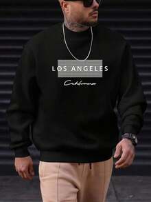 Men's Sweatshirt Fashionable Long Sleeve Crew Neck Sweatshirt, Casual Relax Style Streetwear Sweatshirt, Pure Background With Printed Lettering Or Pattern Pullover Sweatshirt(S-3XL) - màu đen - Xem 2