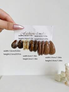 1 套 5 对逗号和水滴可爱娃娃耳环，多功能小号 C 形耳环套装 - 咖啡 - 查看 13