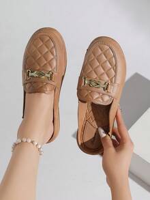 2025 New Metal Buckle Fashionable Solid Color Dress Shoes & Mules - Brown - View 2