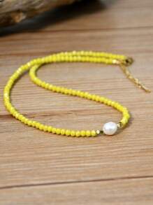 Minimalist Water Pearl Necklace, Adjustable Crystal Choker Necklace, Everyday Jewelry Gift