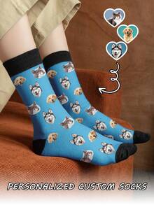 Face Socks 1 Pair Of Customized Face Men's Mid Tube Socks, Put Any Face On Socks, Personalized Socks For With Photos, Interesting Customized Picture Pairs With Medium To Long Socks, Suitable For Valentine's Day, Birthdays, Gift Giving, And Other Occasions,Personalized, Fall,Dawg,Colorful,Cute,Adorable,Contracted,Funny,Custom,Unique,Customized,Personalized,Ideal Gifts For Him,Ideal Gifts For Her,Boyfriend,Girlfriend,Family,Friends,Her - Multicolor - View 3
