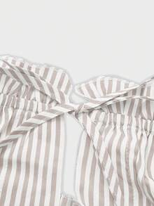 Bộ 2 quần kẻ sọc và áo crop top kẻ sọc buộc vạt trước, màu mơ - Màu be - Xem 9