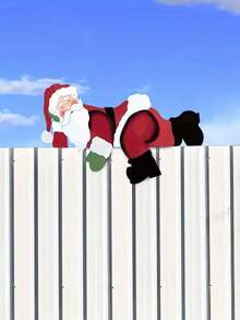 1 paquete Decoraciones de valla de Papá Noel - Adornos de señal de valla de jardín al aire libre, decoraciones navideñas de plástico, sin baterías necesarias, soporte de piso, adecuado para árbol de Navidad, decoraciones navideñas para el hogar, regalos de Navidad