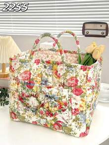 Panier de rangement matelassé à imprimé floral, panier à linge, grande capacité, portable, pliable, panier à goûter, grand panier carré, doux, rustique, chic, pour vêtements sales, essentiels du quotidien pour femmes et filles, panier de rangement pour cosmétiques, jouets, produits de soins de la peau, rangement de maquillage pour femmes, panier de rangement multifonctionnel, organisateur de cosmétiques, décoration d'intérieur, salon, chambre à coucher, salle de bain, convient pour toutes les saisons - Multicolore - Voir 4