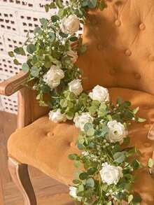 1 件 6 英尺桉树花环，人造装饰花环，适用于婚礼装饰、绿色花环、家庭聚会装饰、餐桌装饰、秋季家居装饰 - 白色 - 查看 3