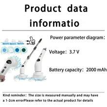 Rechargeable Rotating Cleaning Brush, Wireless Electric Bath And Kitchen Tile Cleaning Brush With LED Display, 2 Speed Settings, 7 Replaceable Cleaning Heads, Adjustable And Detachable Long Handle, Battery Capacity: 2000mAh - White - View 9