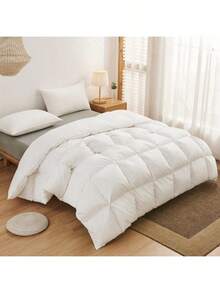 1 件羽绒被芯，绗缝网格秋冬保暖被子超细纤维羽绒被，填充羽绒，柔软透气，带角片，白色 - 白色 - 查看 2