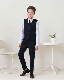 Boys Slim Fit 4-Piece Formal Suit Set - Vest, Pants & Shirt For Kids, Boys' Formal Wear For Weddings, Parties, School Events (2-14Y) - Cỏ xanh - Xem 4