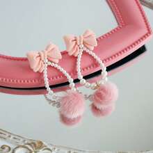 1 Pair Fashionable, Elegant And Sweet Bowknot Plush Earrings - Baby Pink - View 3