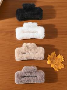 4 pièces Nouveaux clips carrés en peluche grande taille pour l'automne/l'hiver, pinces à cheveux, accessoires pour cheveux pour femmes. Pinces à cheveux mode automne, accessoires automne, pince à cheveux pour la beauté, pour la maison, pour les cadeaux, pour les tenues de vacances pour femmes - Multicolore - Voir 6