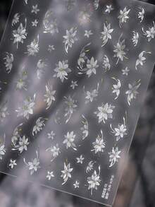 秋季新款1片装5D美甲贴纸梦幻蓝紫珍珠蝴蝶玫瑰花朵蝴蝶结指甲贴贝壳灯设计自粘贴纸美甲装饰花朵指甲贴5D浮雕百合花朵贴纸 - 彩色 - 查看 3