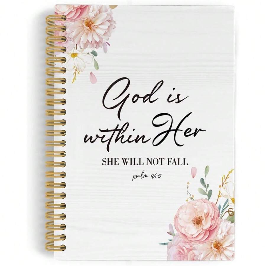 1pc Christian Bible Verse Spiral Notebook Floral Cross Patterned