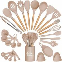 NICLY 28Pcs Utensilios de Cocina de Silicona, Juego de Herramientas de Cocina con Batidor Espátula, Antiadherentes, Resistentes al Calor, sin BPA, Herramientas y Paletas para Cocina (Caqui) - caqui - Ver 13