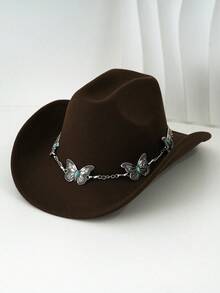 1 Stück universeller weicher Hut Westernhut mit Metall-Schmetterling-Accessoire, ist eine modische Rückkehr zur Schulsaison, geeignet für Western-Themen-Events, Halloween, Rollenspiele, Abschluss, Musikfestivals und Outdoor-Sport