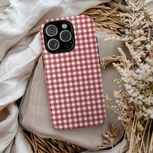 Plaid Patchwork Phone Case, Cute Red Autumn Phone Case, Compatible With IPhone 17 Pro Max, 16 Pro, 15 Plus, 14 Pro Max, 13, 12, 11 - Rose Red - View 3