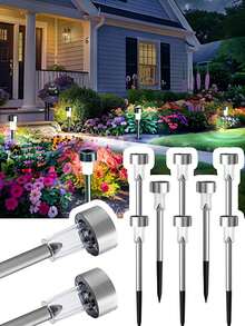 Solar-Powered Garden Lamp, Stainless Steel Outdoor Ground Plug-In Night Lighting Lawn Lamp, With Waterproof And Anti-Rust Effect /400mAh, Suitable For Garden And Terrace Decoration, Outdoor Camping Lamp Decoration, Home Courtyard Road Lamp Decoration (White Light/Warm Light) - 白光 - 查看 7