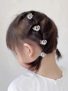 10 条装女童迷你心形金属弹力发带，可爱公主风，百搭，温柔呵护秀发，适合日常使用 - 銀色 - 查看 9