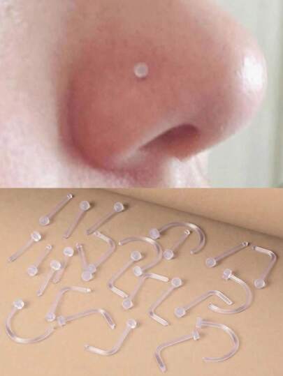 5 PCS/Set Clear Piercing Set | Lip Studs, Eyebrow Rings & Nose Studs Clear Piercing Kit | Surgical-Grade Plastic Retainers | Clear Nose Rings For Sports | Septum, Eyebrow & Nose Stud Retainers | Ideal Jewelry For Women, Moms, Daughters & Girlfriends