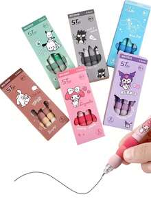 Sanrio 4 支装圆珠笔动漫    卡通舒适软握凝胶笔创意学生文具礼物返校学习用品（部分零件可能随机）