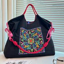 Bohemian Women's Shoulder Bag Embroidered Pattern Nylon Bag Large Capacity Cloth Bag Lightweight Foldable Storage Bag Commuter Bag Fashion Bag Travel Bag,Large-Capacity Handbags, Commuter Bags, Ladies' Bags