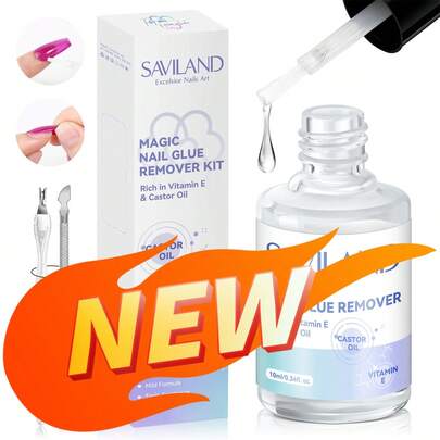  SAVILAND Nail Glue Remover For False Nails & Press On Nails, Castor Oil & Vitamin E Formula Gentle Fake Nail Remover With Cuticle Pusher Nail Fork Tool Kit Nail Art Accessories